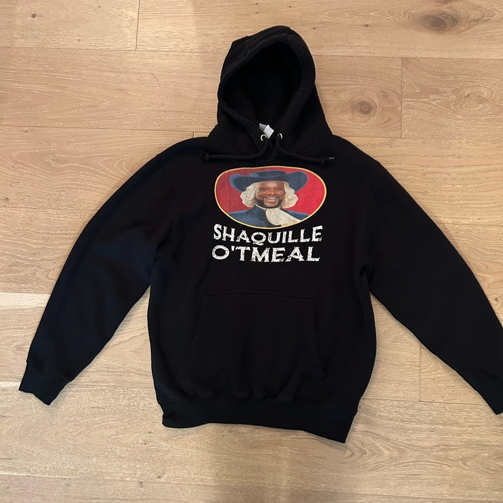 Black Graphic Hoodie with Shaquille O'Tmeal Print